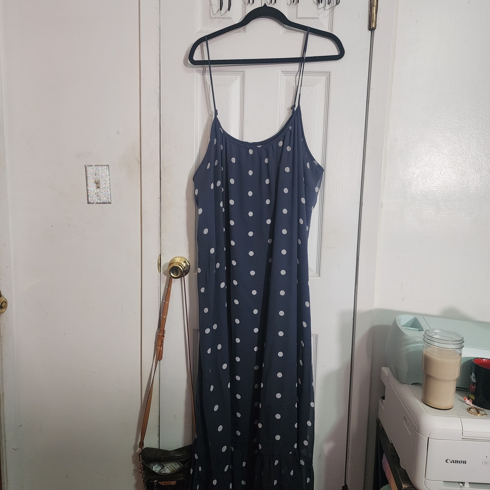 Old Navy Navy Blue Polka Dot Maxi Dress Chiffon Maxi Dress